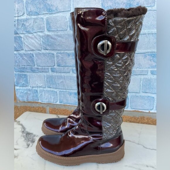 Aquatalia Avery Winter Boots Snow Shoes Womens Size 7 Brown Patent Faux Fur - Picture 4 of 10